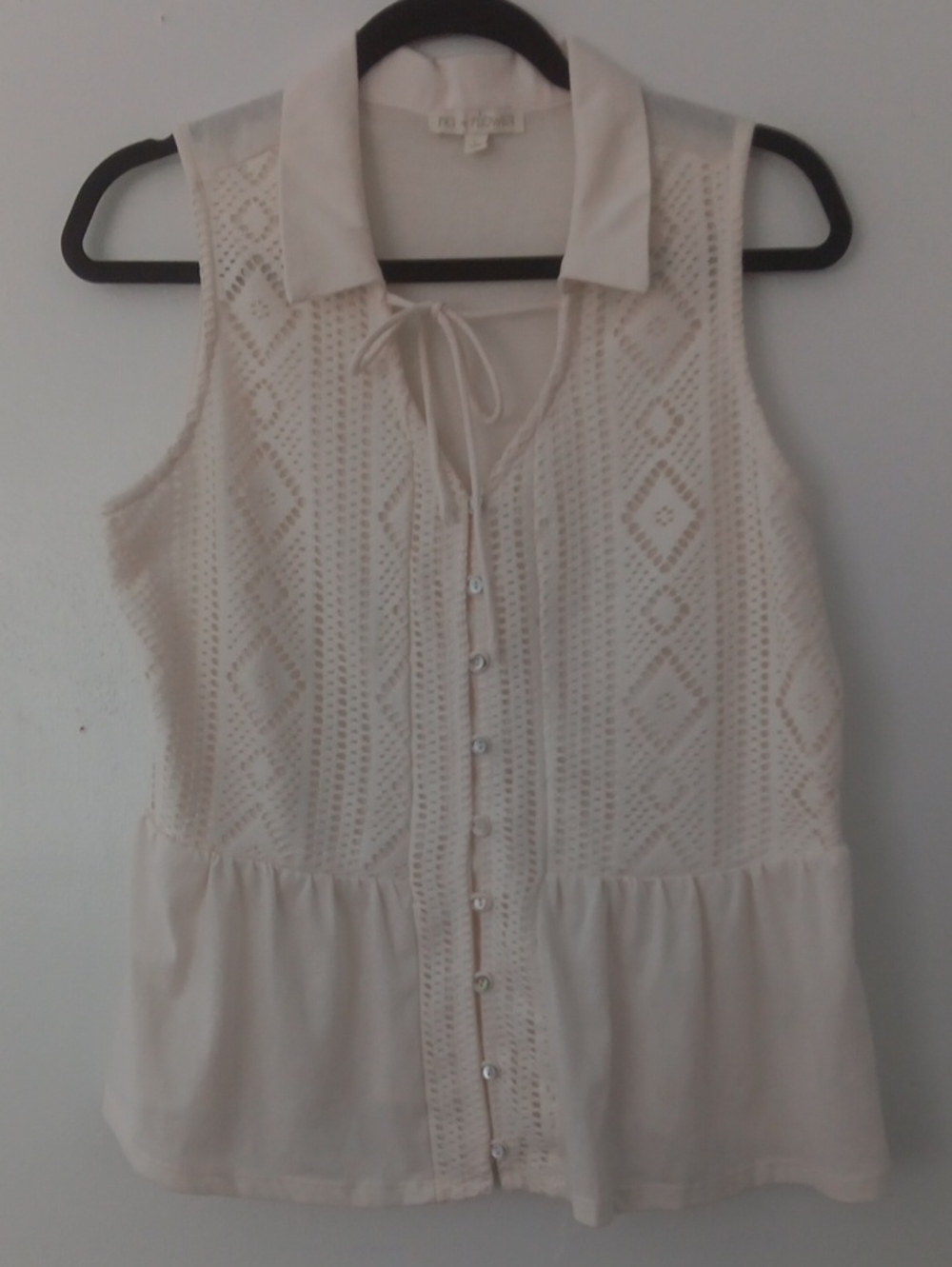 Fig And Flower Sleeveless Crochet Peplum Blouse #3853